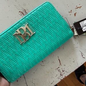 Badgley Mischka beautiful teal quilted long wallet
